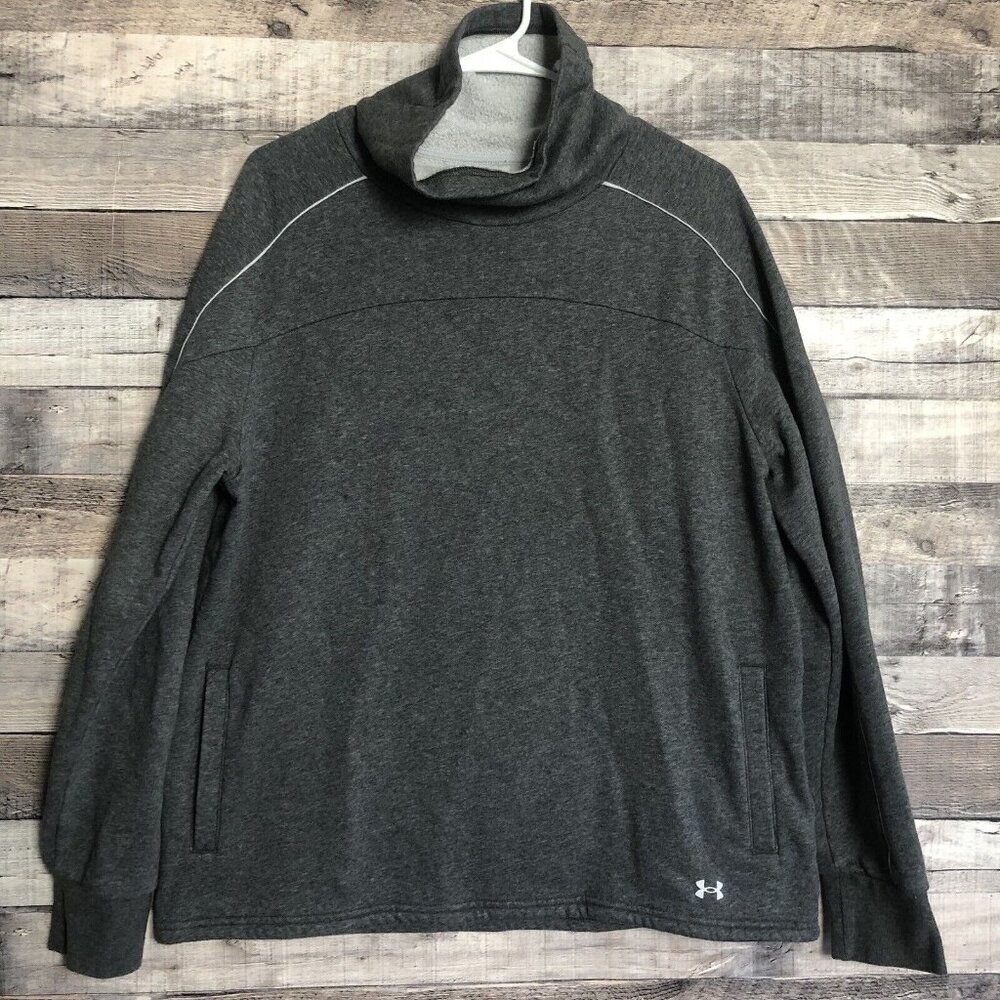 Under Armour Rival Sweatshirt Women L  Loose Gray Funnel Cowl Pocket Activewear